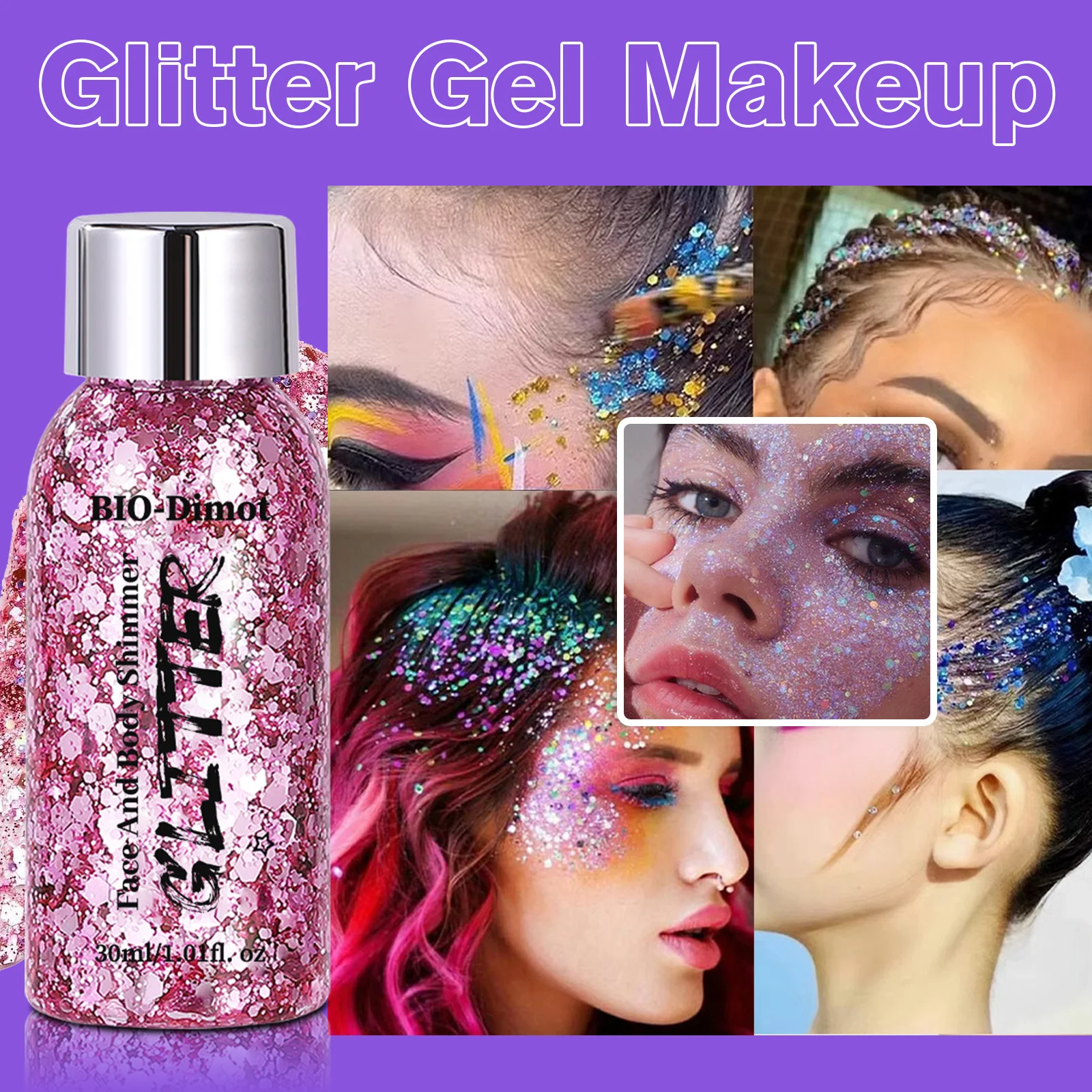 BIO-Dimot Shiny Silver 30g Glitzergel für Gesicht/Körper – vegan-freundlicher Sparkle Shimmer für Partys, Make-up, Cosplay, Nägel und Haut