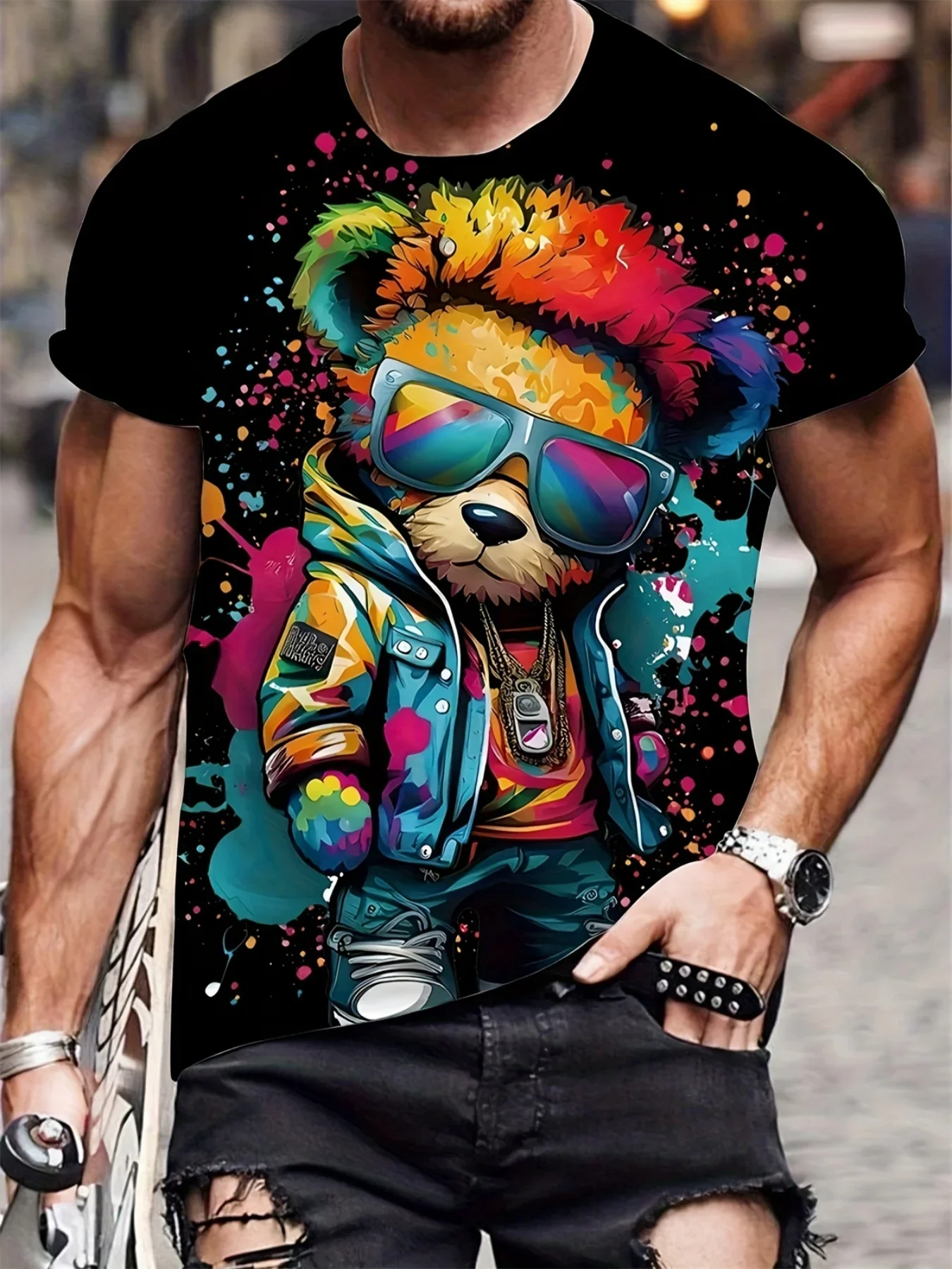 Funny Men's T Shirt Cartoon Animal 3D Print Summer Casual Short Sleeve Pullover Fashion T-Shirts