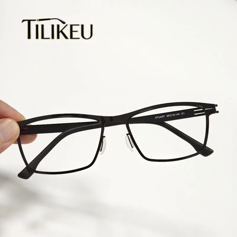 Screwless Vintage Square Eyeglasses Frames Men's Luxury Brand Eyewear Ultra-Light Stainless Steel Elastic Comfortable Eyeglasses