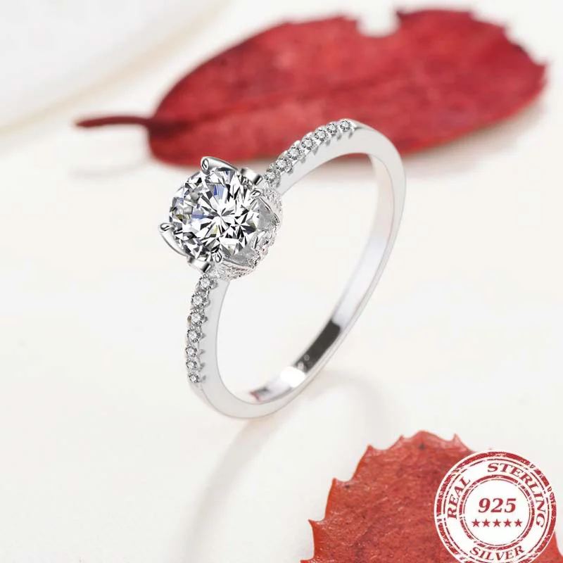 Women's Luxury 925 Sterling Silver Classic Ring with Imitation Diamond