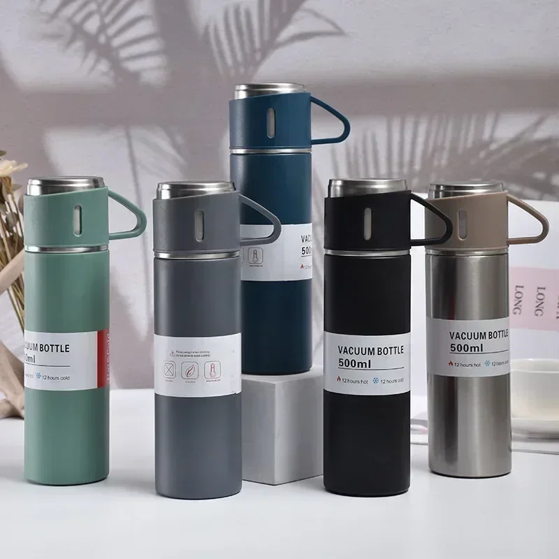 Stainless 500ML Steel Vacuum Flask Gift Set Outdoor Hot Water Thermal Insulation Couple Cup Office Business Style Thermos Bottle