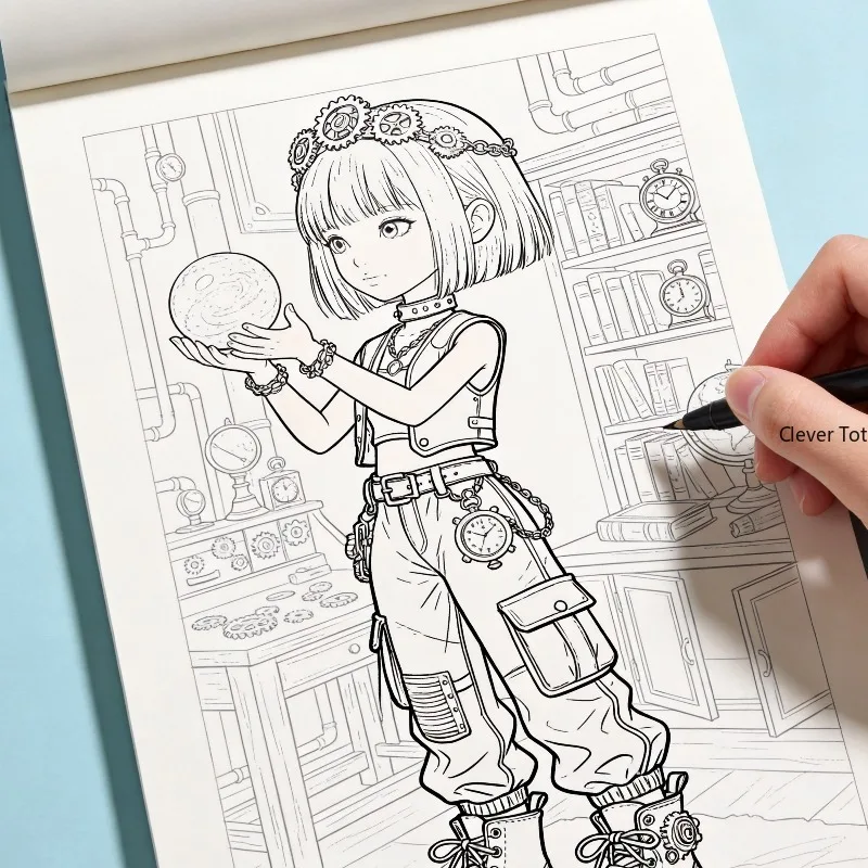 One Adult Decompression Graffiti Book, Retro Mechanical Wind Animation Line Drawing Coloring Book Character Copying Drawing Book