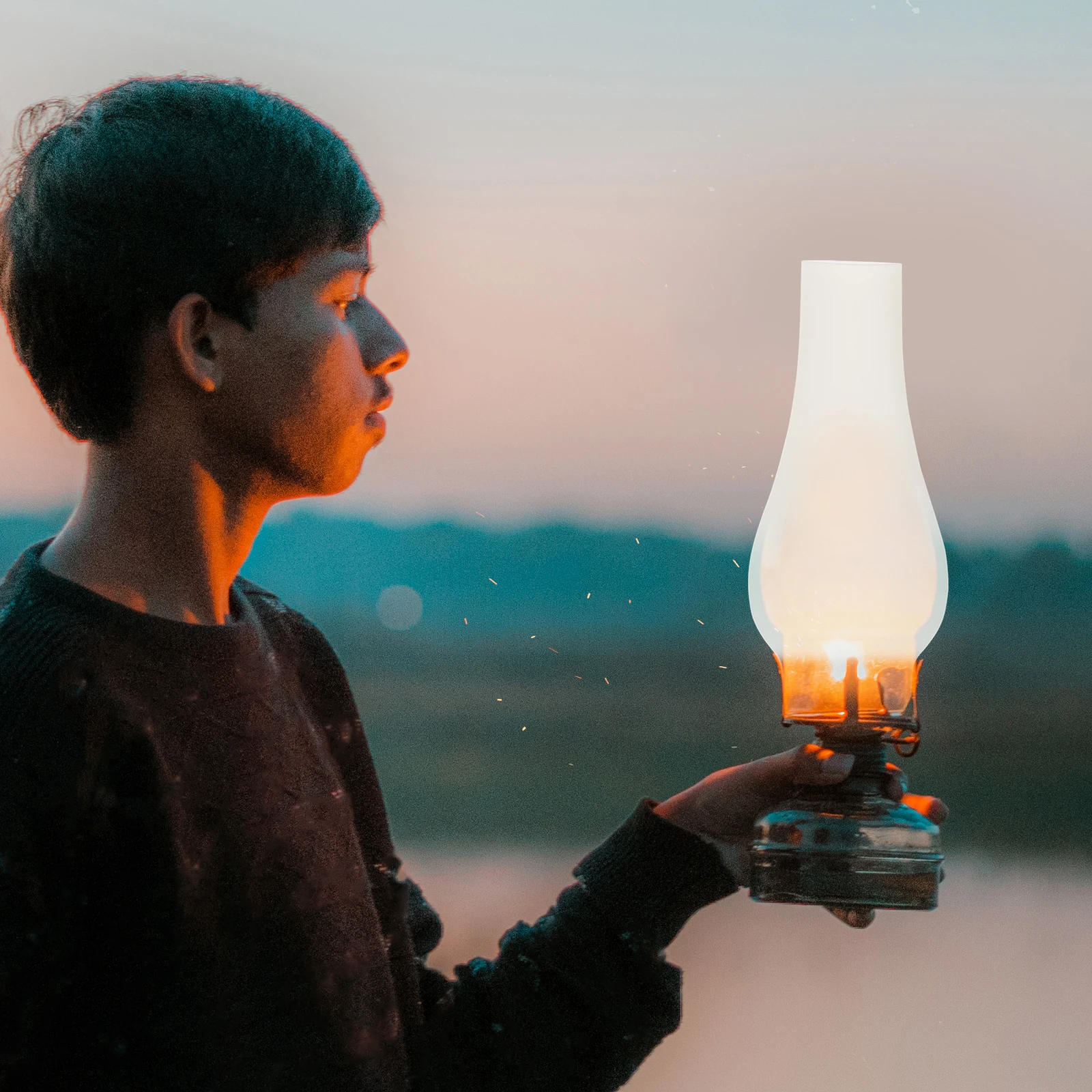 

Oil Lamp Chimney Frosted Texture High Temperature Resistant Windproof Lamp Glass Shade Replacement Clear Glass Cover