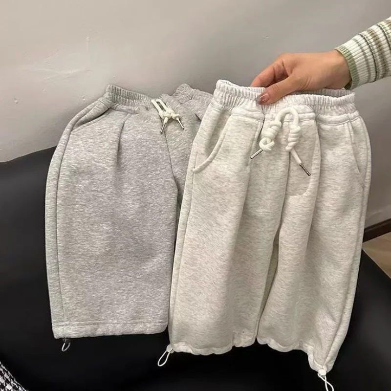 

Children Fleece Sweatpants Korean Style Girls Casual Wide-leg Pants Autumn and Winter Boys Loose Sports Pants Kids Clothes