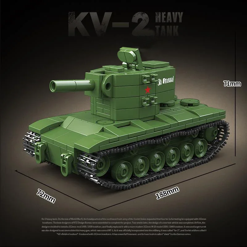 Soviet Army KV-2 Heavy Tank Building Blocks Ww2 Military World War Bricks Kid Educational Toys for Children Boy Christmas Gifts