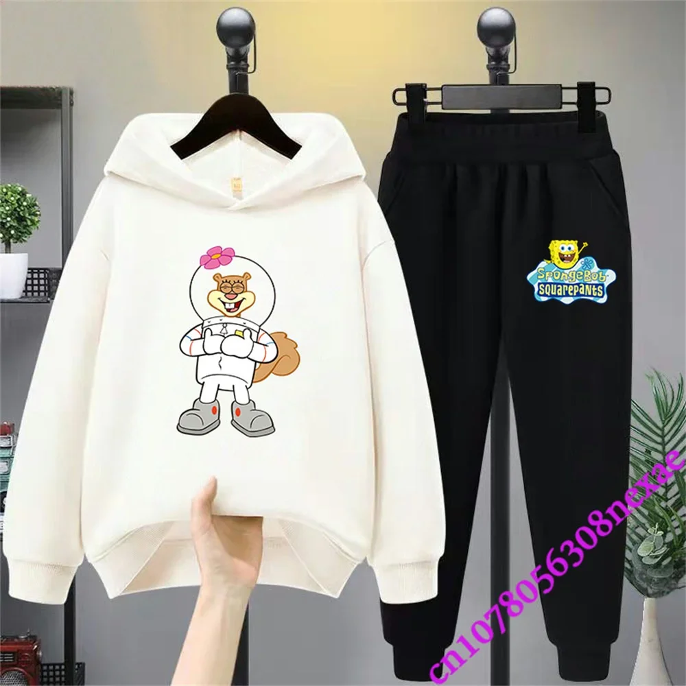 Spongebob Spring And Autumn Children's Clothing Boys And Girls Sweater Suit 2 Pieces Cartoon Print Sweater Sportswear Trousers