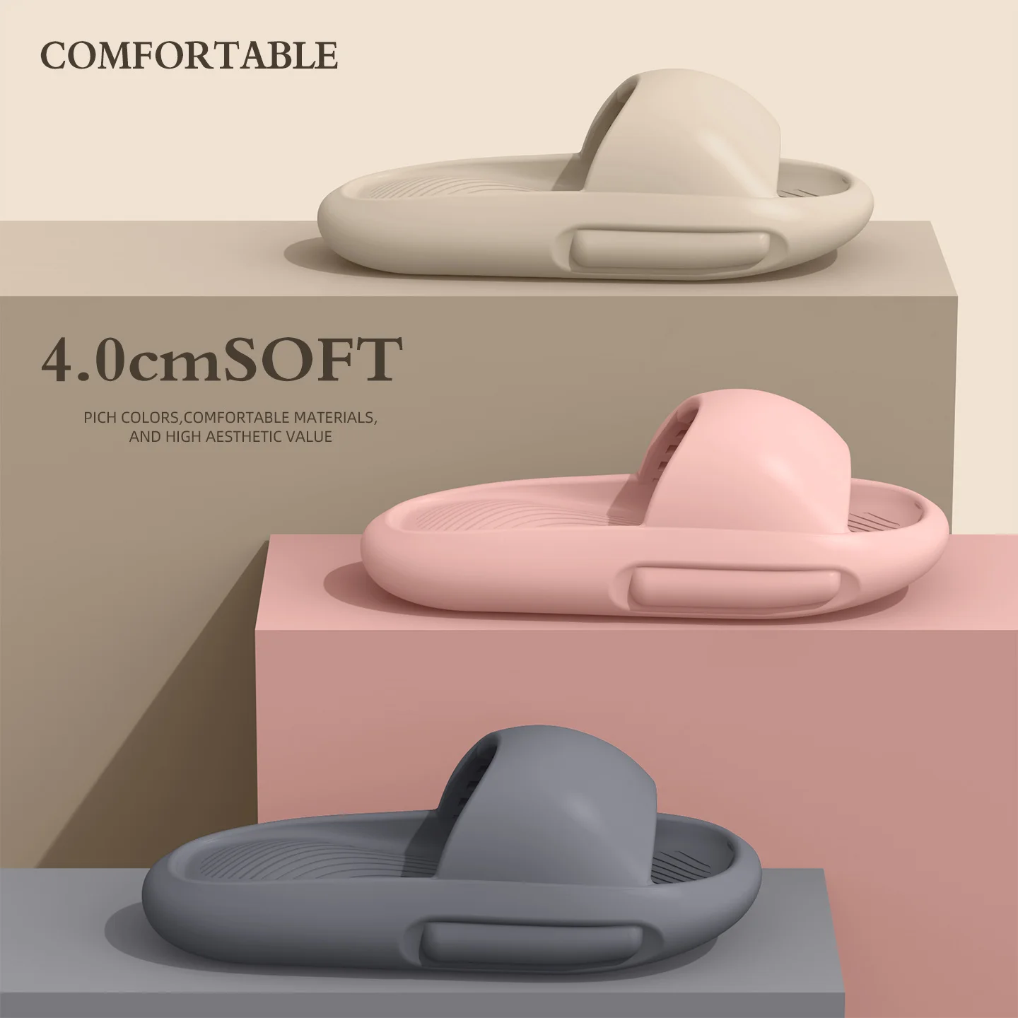 Minimalist EVA One Band Slides Soft Upgrade Light Elastic Silent Anti Slip Wide Toe Household Bathroom Couple Slippers