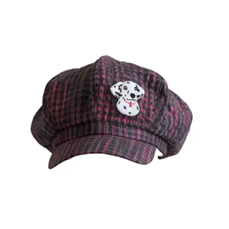 Koreański Śliczny Wszechstronny Kapelusz Chmura Wiosna i Lato Duża Wersja Y2K Spotted Puppy Retro Plaid Beret Damska Moda Ośmiokątna Czapka