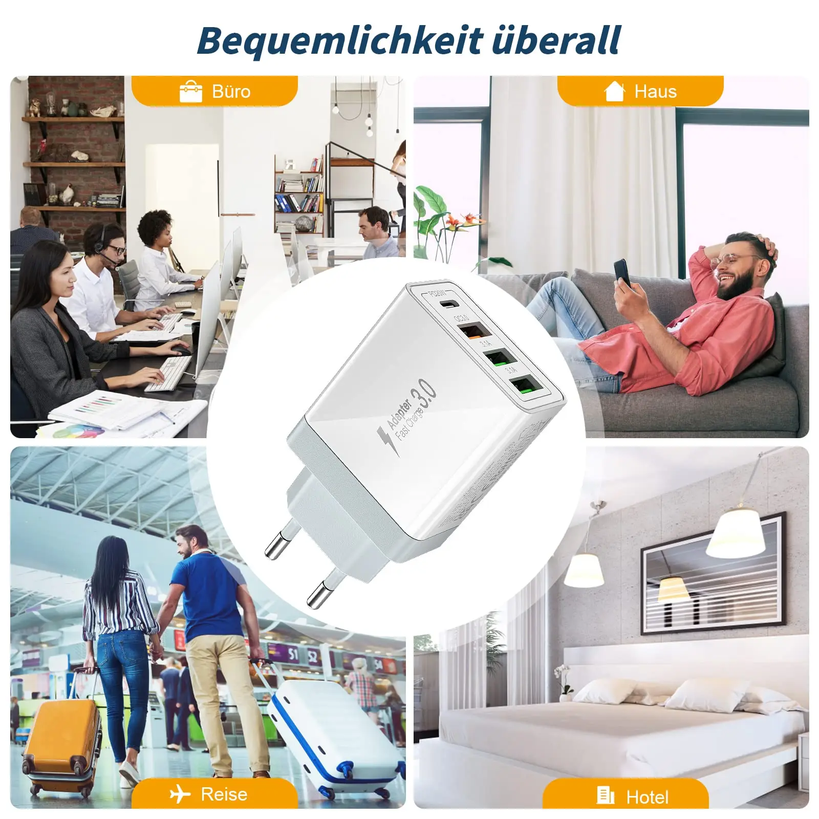 PD 35W USB Type C Charger 4 Ports Fast Charging Mobile Phone Charger Adapters For iPhone 15 Xiaomi Samsung Portable Wall Charger