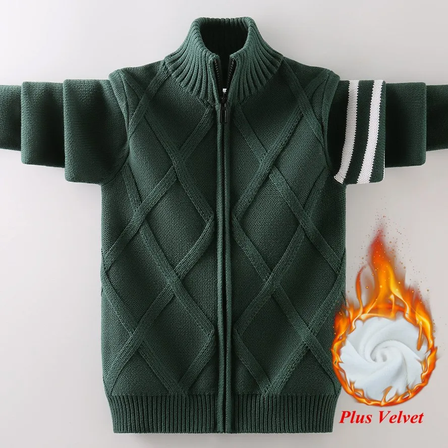 Boys\' Sweater Korean Style Fashion Stand Collar Desing Kids Warm Knitted Pullover For Children\'s Age 6 8 10 12 14 15 Years Old