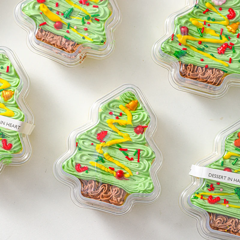 Transparent Christmas Tree Shaped Cake Boxes Strawberry Cream Mousse Dessert Baking Packaging Boxes for Baking Classes And Ba...