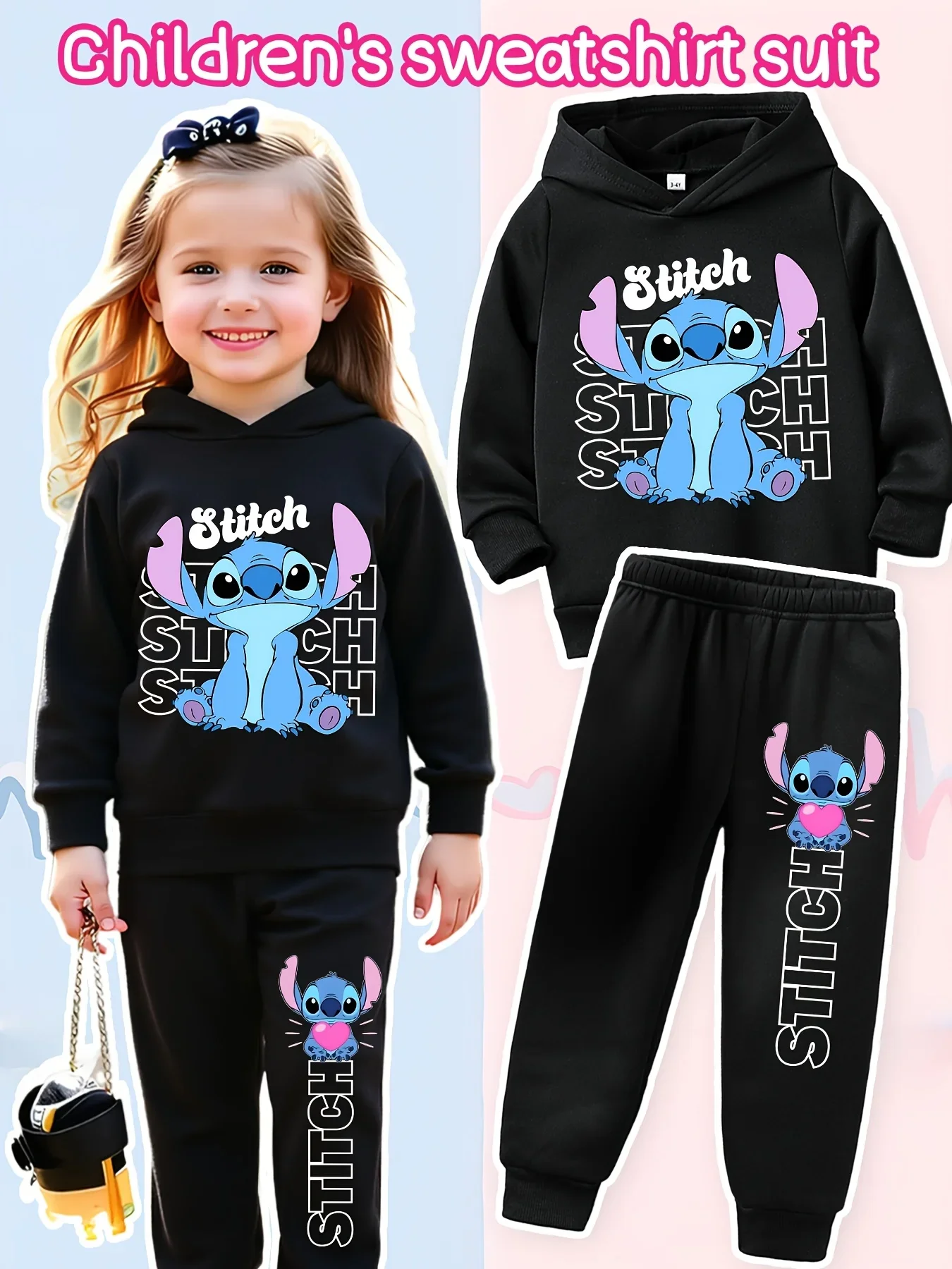 

Комплект одежды с капюшоном для девочек Disney, толстовка и брюки, спортивный костюм с принтом, комплект из 2 предметов, осеннее новое поступление