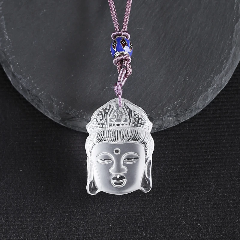 Natural White Quartz Hand Carved Buddha Head Pendant Bead ,Custom Necklace Fashion Jewelry Pendant