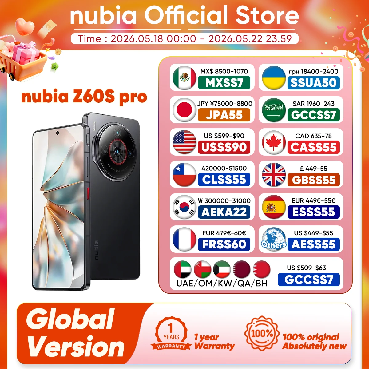 Nubia Z60S Pro Global Version 5G Android Cellphone Snapdragon 8 Gen 2 50MP Triple Camera 120Hz 6.78'' AMOLED Screen NFC 5100mAh