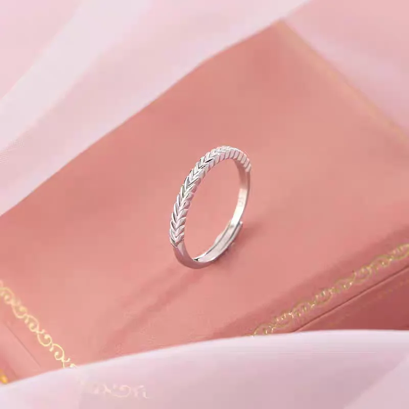 

Корейский стиль, модное простое геометрическое кольцо с пшеничным дизайном, подарок для девочек, элегантное кольцо на палец из стерлингового серебра 925 пробы для женщин