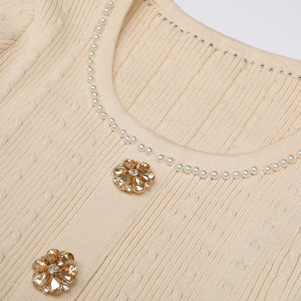 Robe tricotée à manches longues, personnalisée, qualité 25182, nouvelle collection, à la mode, industrie lourde, perles, coupe cintrée et amincissante