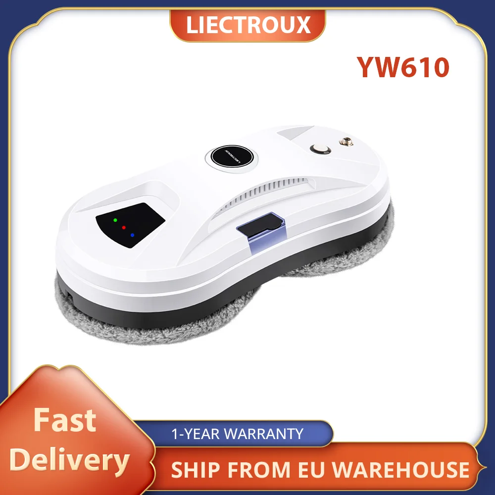 LIECTROUX YW610 Robot Window Cleaner, 2800Pa Suction, 90W ,500mAh, Single Water Spray, 30ml Water Tank, Border Detection