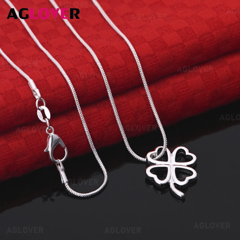 

AGLOVER 925 Sterling Silver Four-Leaf Clover Pendant Necklace Fashion Charm Women's Wedding Jewelry