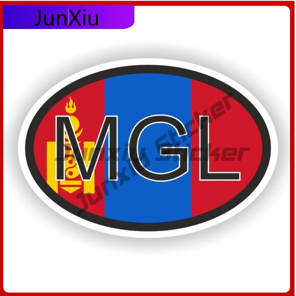 

Mongolia Country Code Mgl Oval Sticker With Flag Waterproof Decals Scratch Cover Sticker For Car Bumper Motorcycle Stickers Deco