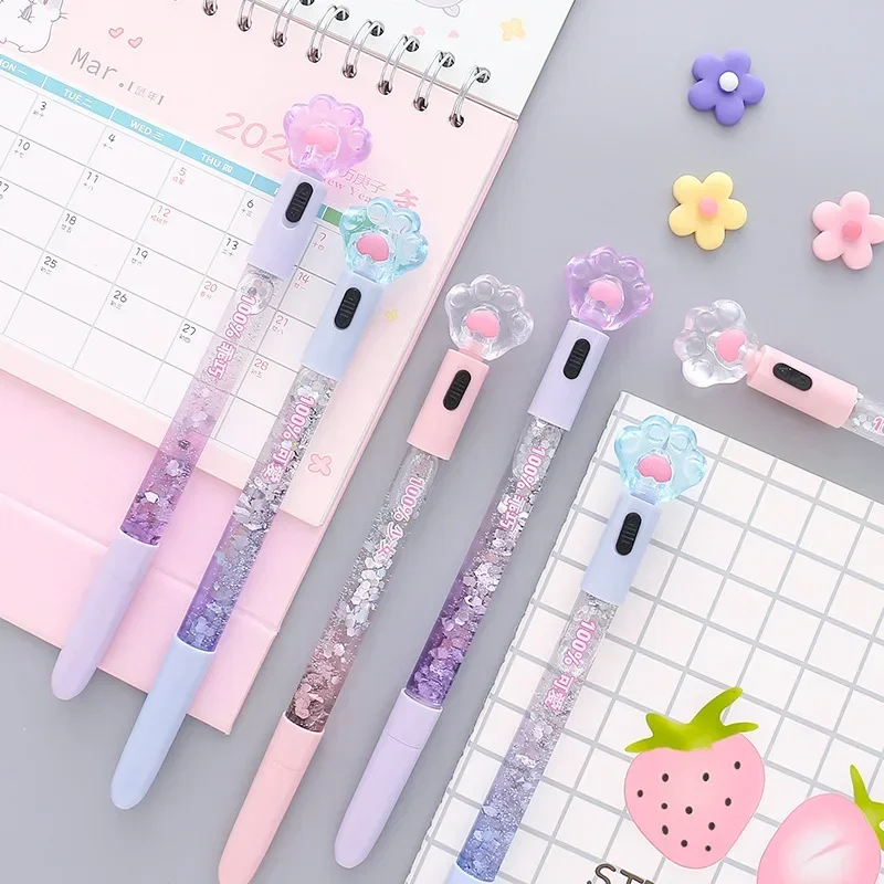 Kawaii Cat Claw Glowing Gel Pen Quicksand LED Light Pen Creative Stationery Student Signature Pens for Kids Girls Gift