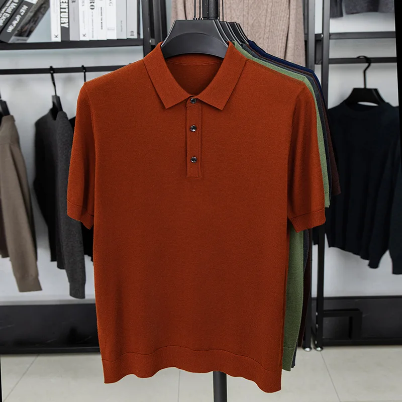 Lightweight Crew Neck Short Sleeve Sweater Men, Autumn New Style, Casual Solid Color Base Layer Knitwear Middle-Aged Men