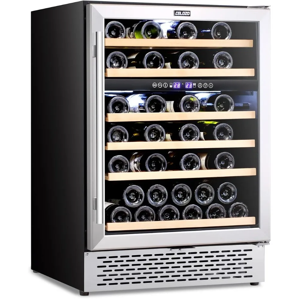 24 Inch Wine Cooler Refrigerator Dual Zone, 46 Bottle Freestanding Built-in Under Counter Mini Cellars Fridge