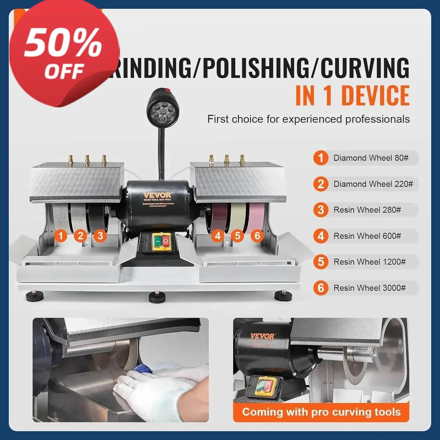 

Хит продаж: Эффективная шлифовально-полировальная машина для камня (6 дюймов, 1/4 л.с., 1800 об/мин) с лампой и водяным насосом