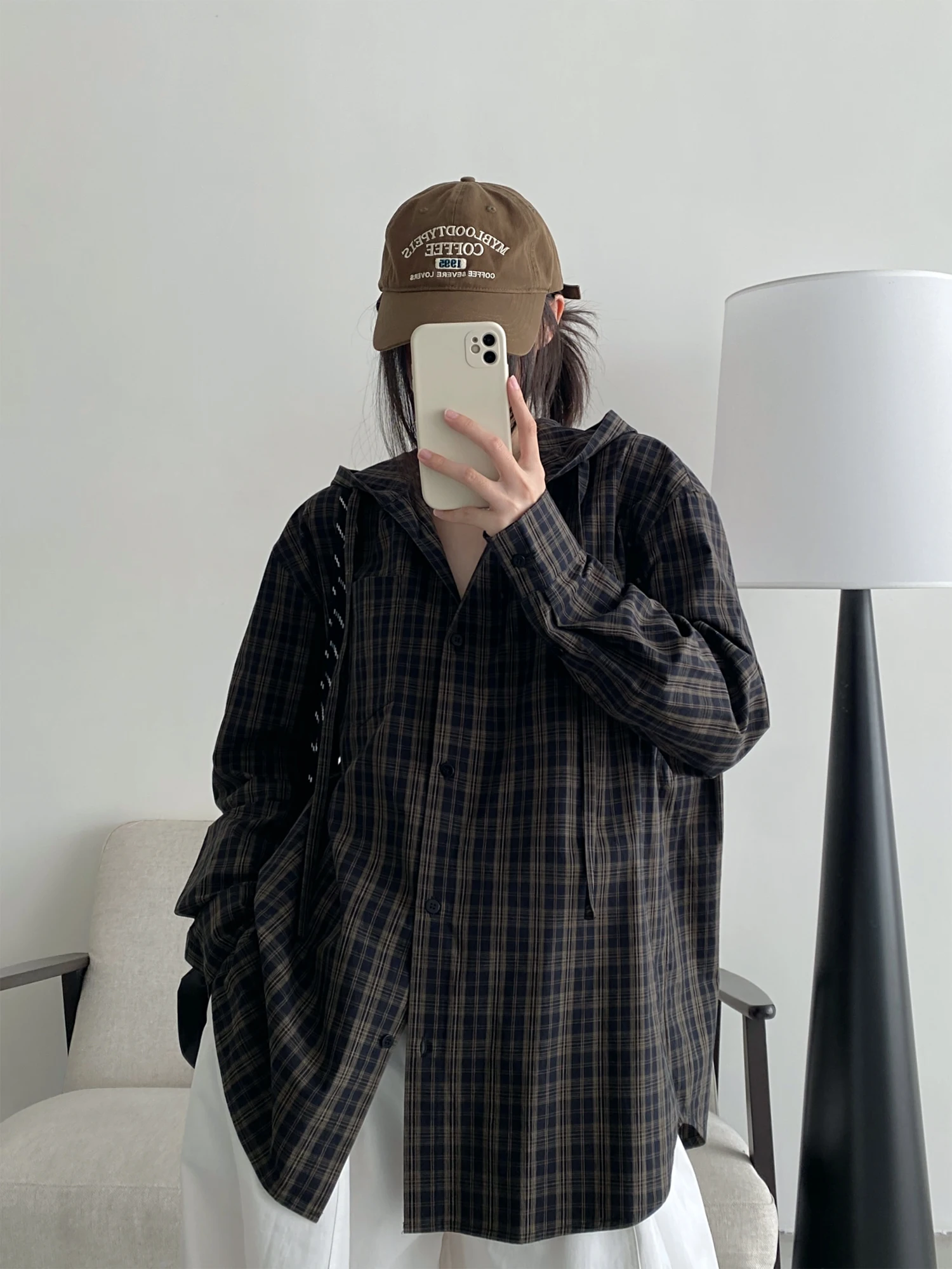 

Женская винтажная классическая легкая уличная куртка-худи SunYeo в скандинавском стиле, из хлопка в клетку, с длинными рукавами, свободного кроя, для повседневной носки