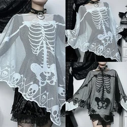 Halloween Skull for Women Men Scary Lace Shawl Dark Series Gothic Skeleton Cloak for Theme Party Stage Performances