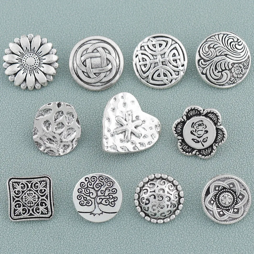 

10 шт., пуговицы для пальто, цветок, сердце, цветок, круглые металлические бусины, пуговицы, шитье для кожаной одежды, сумки, аксессуары