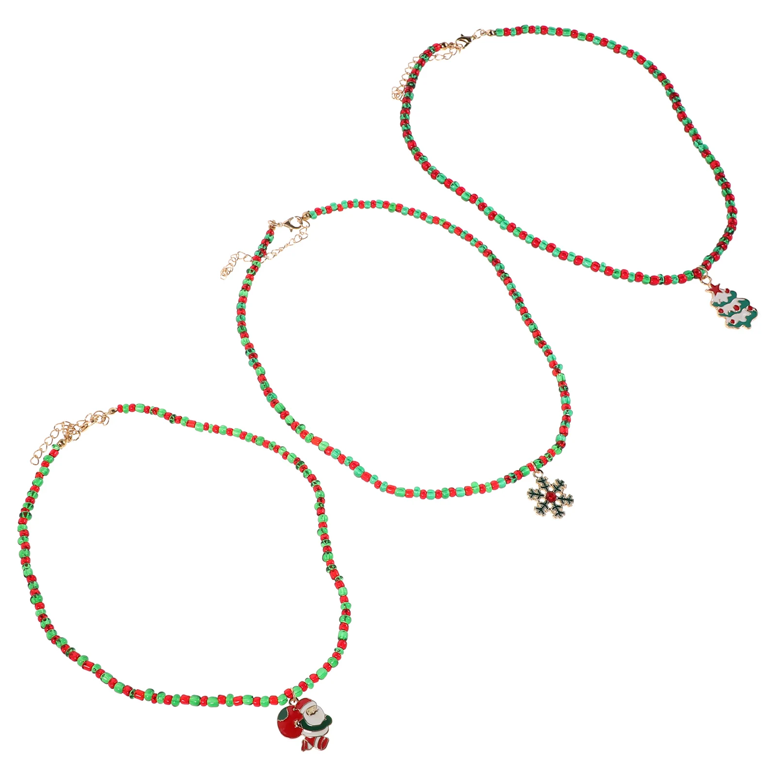 

3 Pcs Christmas Necklace Decor Bead Choker Beaded Xmas Winter Jewelry Alloy Holiday Tree