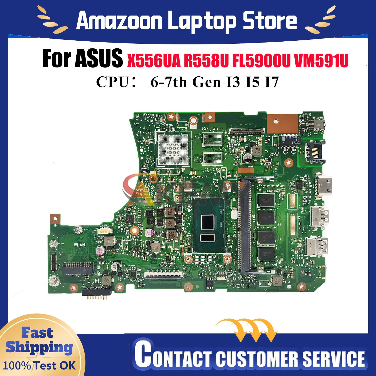 

X556UA Laptop Motherboard For ASUS X556UF X556UQK X556UV FL5900U X556UQ X556U VM591U R558U X556URK X556UJ Mainboard I3 I5 I7 CPU