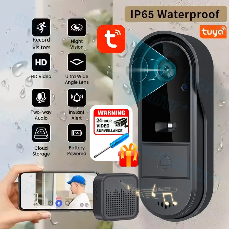 WIFI Doorbell With Camera 2.4G Wireless Video Doorbell TUYA Outdoor Phone Door Bell Camera IR Night Security Video Intercom