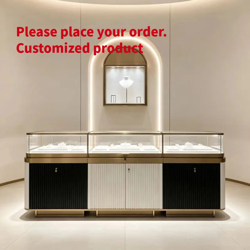 custom.High Quality Luxury LED Lighting Jewelry Display Fixtures Durable Metal/Glass/Wood Structure Lockable Glass Top Retail St