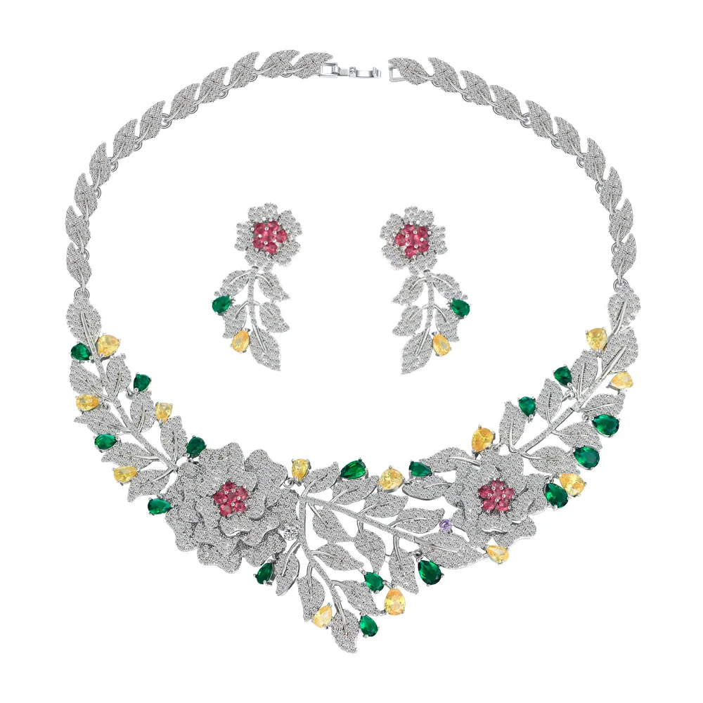 

ThreeGraces Noble Big Flower Cubic Zirconia Choker Statement Bridal African Wedding Party Necklace Earrings Jewelry Set JS637