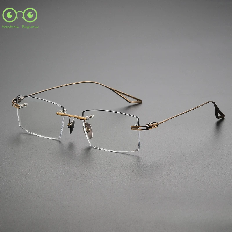 نظارات يابانية بسيطة من Blade Warrior مصنوعة من التيتانيوم الخالص باللون الأسود بدون إطار للرجال الذين يعانون من قصر النظر والاستجماتيزم والنمل