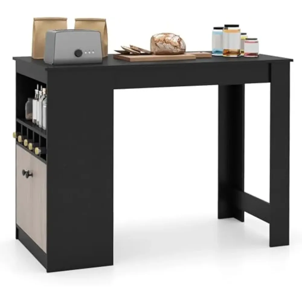 48" Esstisch, Bartisch in Thekenhöhe mit Aufbewahrungsschrank, Weinregal, Fach und verstellbarem Regal, moderner Bistrotisch