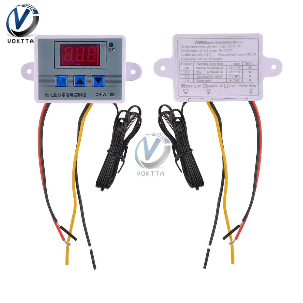 12V 24V 110-220V Digital Temperature Controller W3002 Microcomputer Thermostat Regulator Hot and Cold Temperature Control Switch