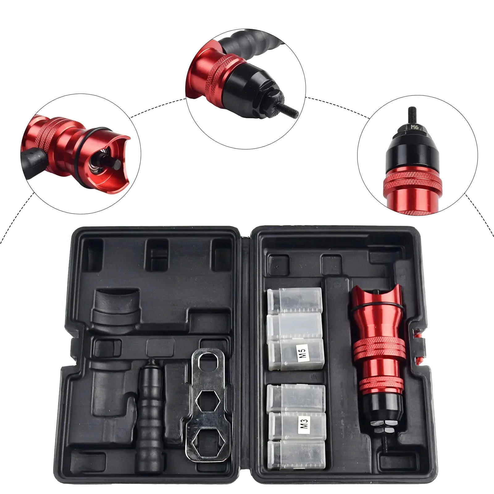 Koolstofstaal Klinknagel Moer Tool Kit Klinken M3 ~ M10 Elektrische Boor Adapter Inbrengmoer Klinkhamer Tool Voor Boren Positionering