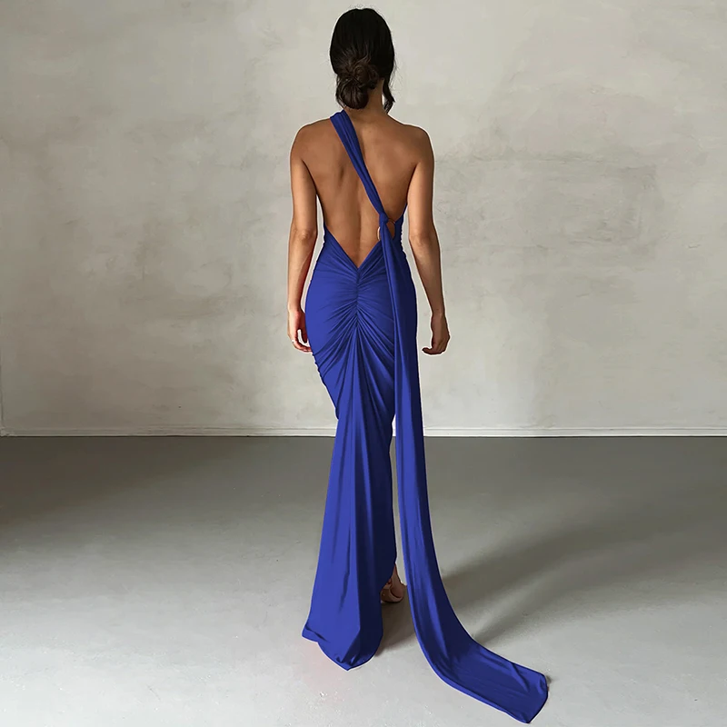 Hugcitar One Shoulder Backless Adjustable Scarf Loop Ruched Sexy Maxi Dress Women Elegant Y2K Streetwear Festival Outfit 291 Sf3a195c0a761453a8f3ac427f8cd54dbD