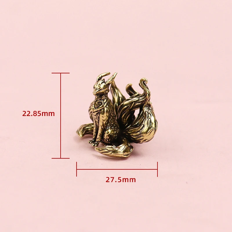 △ Miniature Antique Brass Lucky Nine Tailed Fox Figurines Feng Shui Ornament Copper Animal Mini Office Desktop Crafts Home Decor
