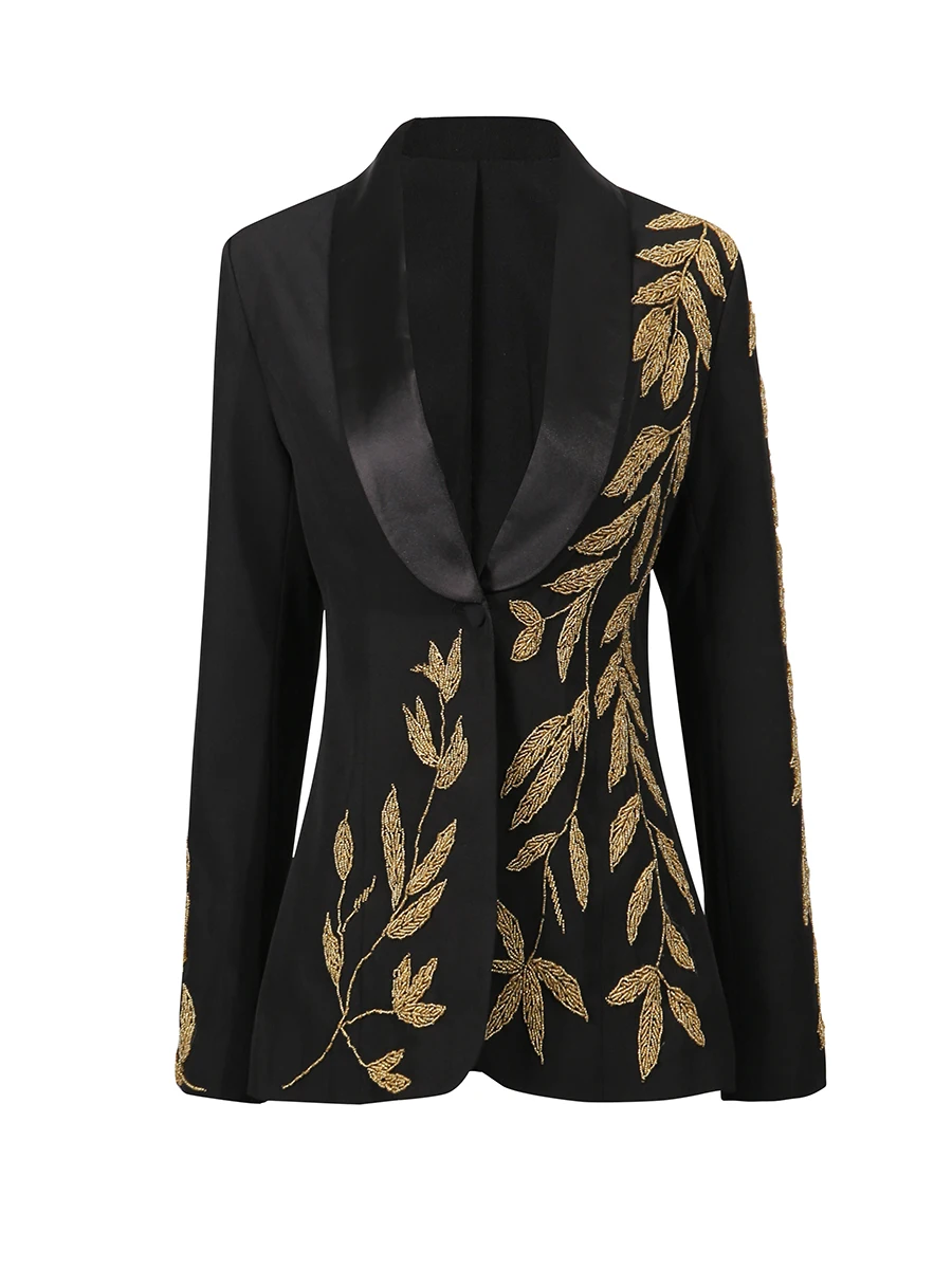 TWOTWINSTYLE スリムフィット スプライス ビーズ装飾 エレガント ブレザー レディース ラペル 長袖 チュニック ファッションブレザー 女性服 新作