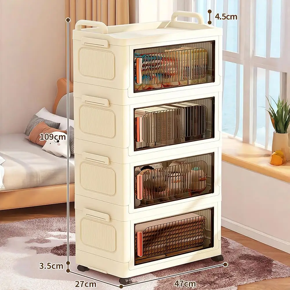 Stackable Drawer Type Folding PP Storage Box Eco-Friendly 4 Layer Clothing Storage Cabinet Foldable Bins Lid Lockable Wheels