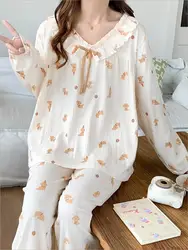 Home Clothes Pajamas Lingeries Night Sleep Korean pajama set Plus Size Women's Clothing Two Piece Kawaii Pajamas sleepwear