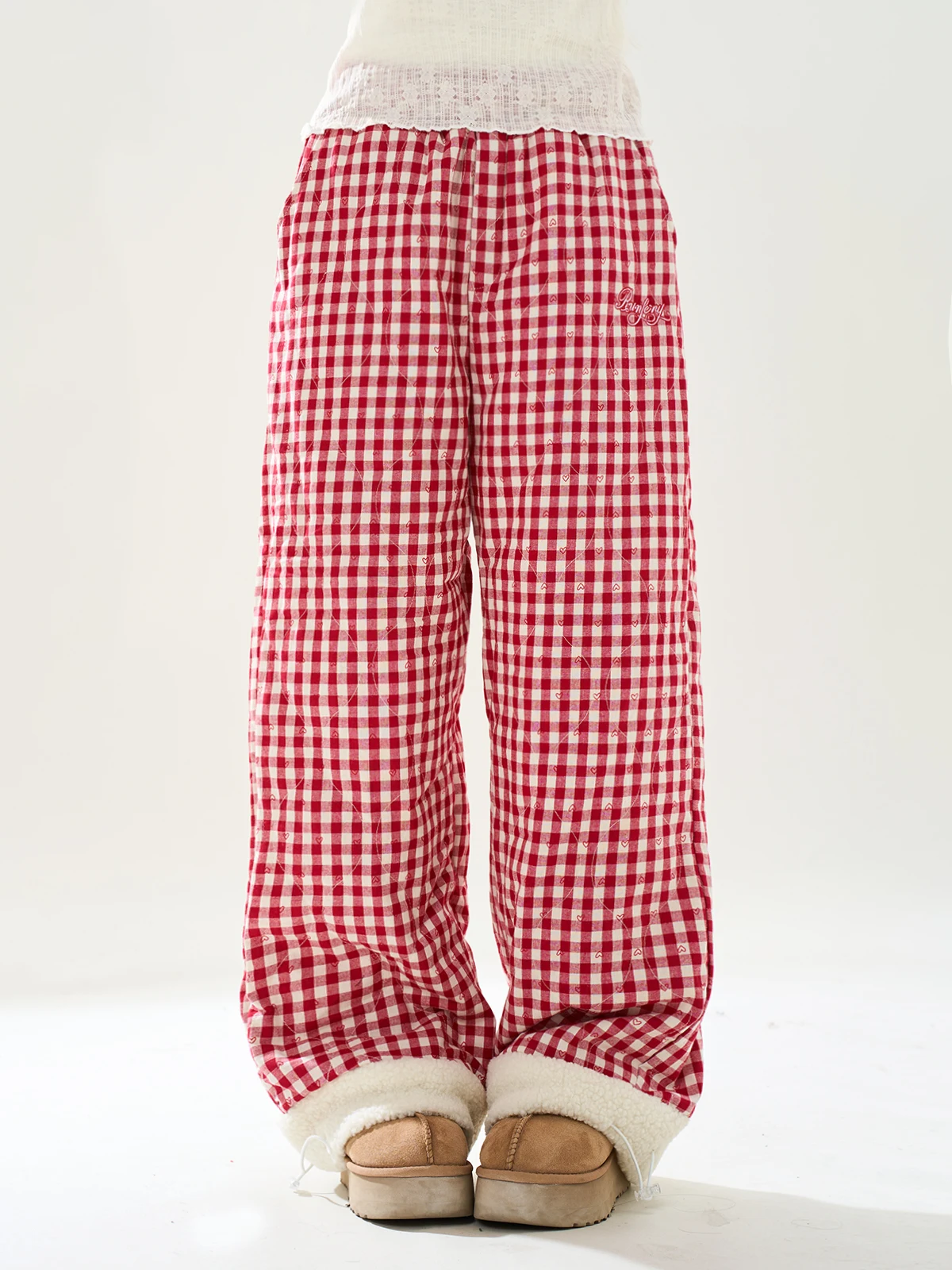 

Женские зимние утепленные брюки ENJOG в красную клетку с вставками из овечьей шерсти, прямые, теплые, хлопковые