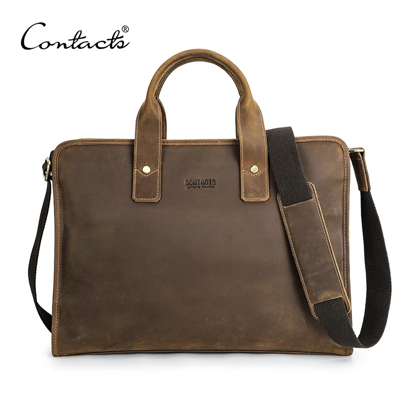 CONTACT\'S-maletín con diseño de contraseña para hombre, bolso de cuero genuino para ordenador portátil de 14 pulgadas, bandolera informal