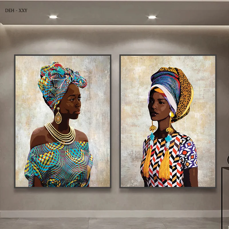 

African Beauties Canvas Painting Abstract African Girl Prints Posters Portrait Wall Art Pictures Home Room Decor Mural No Frame