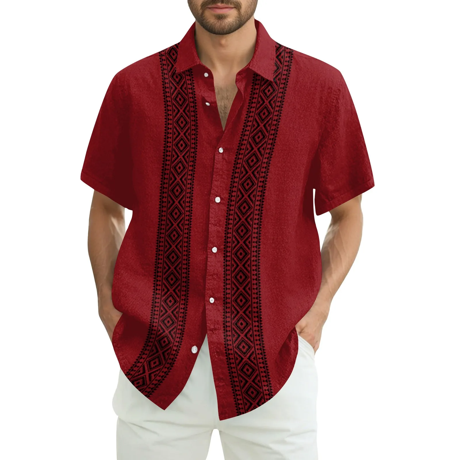 

Casual Shirts For Man New Fashion Casual Loose Striped Printed Beach Short-Sleeved Shirt Men'S Clothing Solid Color Polo Shirt
