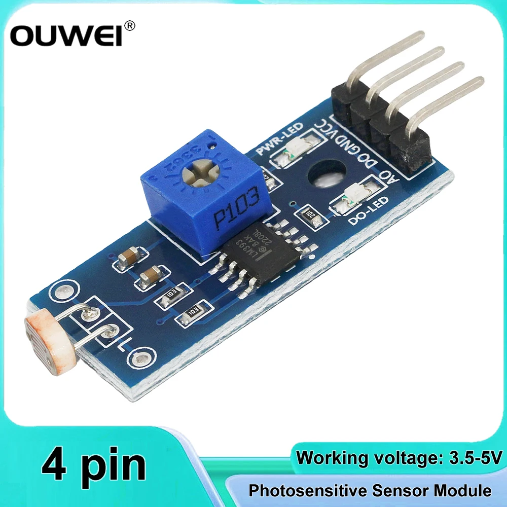 Photosensitive Sensor Module 4 Pin 3.3-5V Photoresistor Light Detection Resistance Module Photo Resistor for Arduino DIY Kit