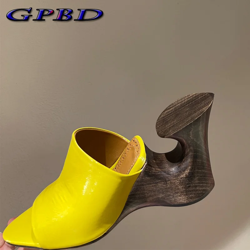 GPBD Designer Handmade Real Leather Women\'s Slippers Best Quality Fashion Runway High Heels Banquet Party Women\'s Shoes Elegant